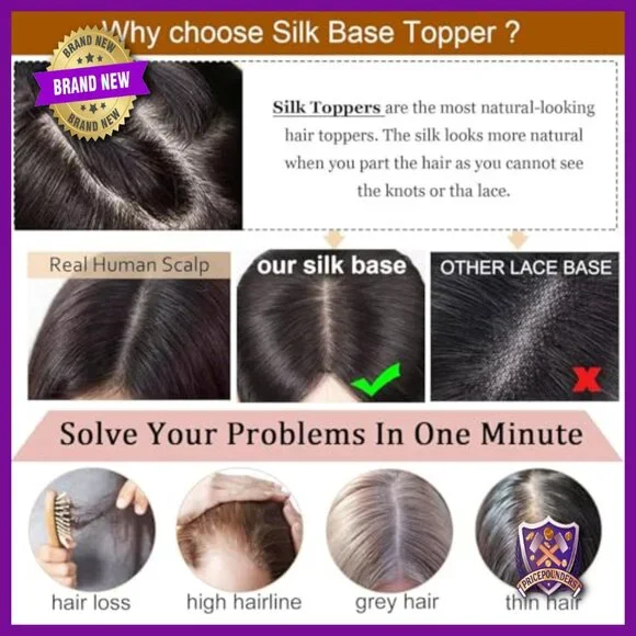 Large Silk Base Human Hair Topper 14x16cm 12 Inch No Bangs - Picture 4 of 7